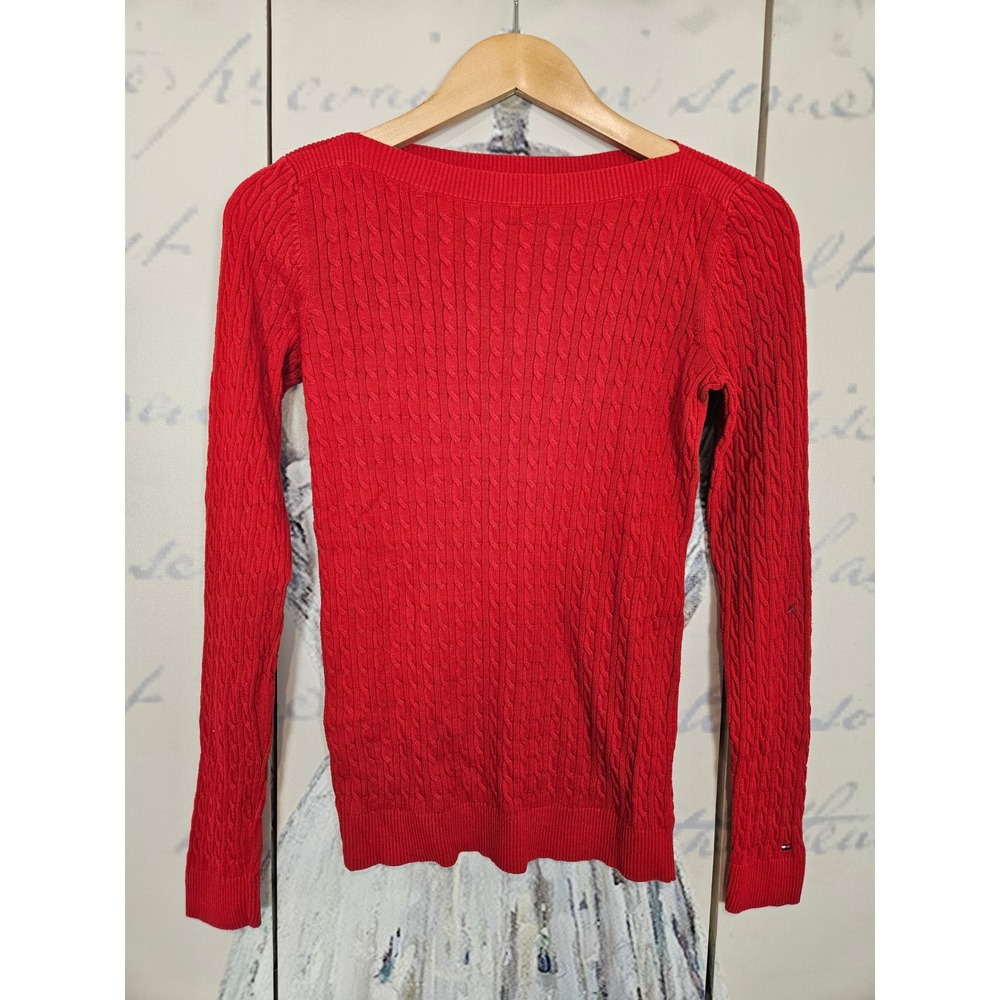 Tommy Hilfiger Womens Red Cable Knit Cotton Boat Neck Sweater‎ Small 8484